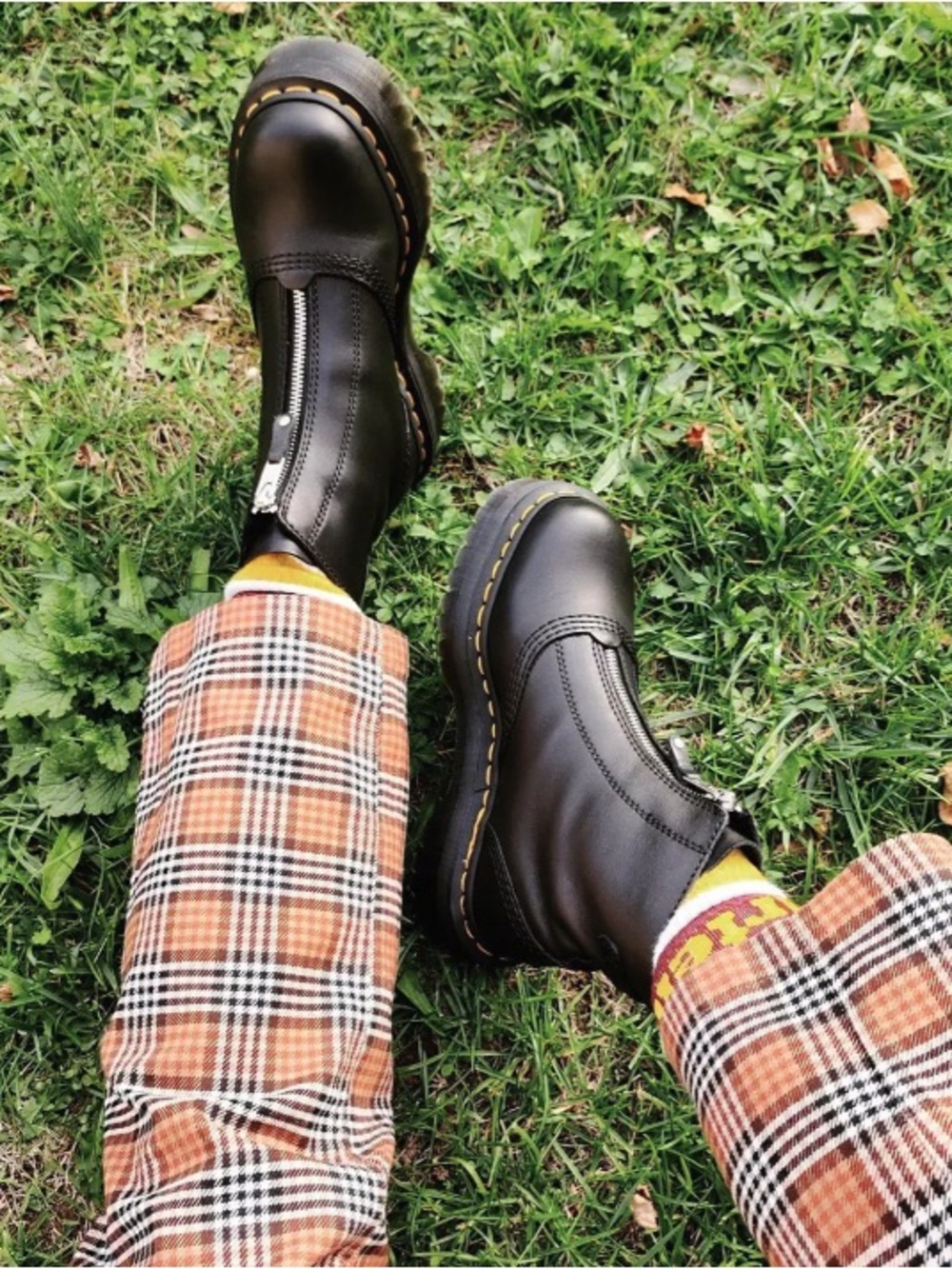 Dr. Martens Black Leather Jetta Front-Zip Platform Ankle Boots